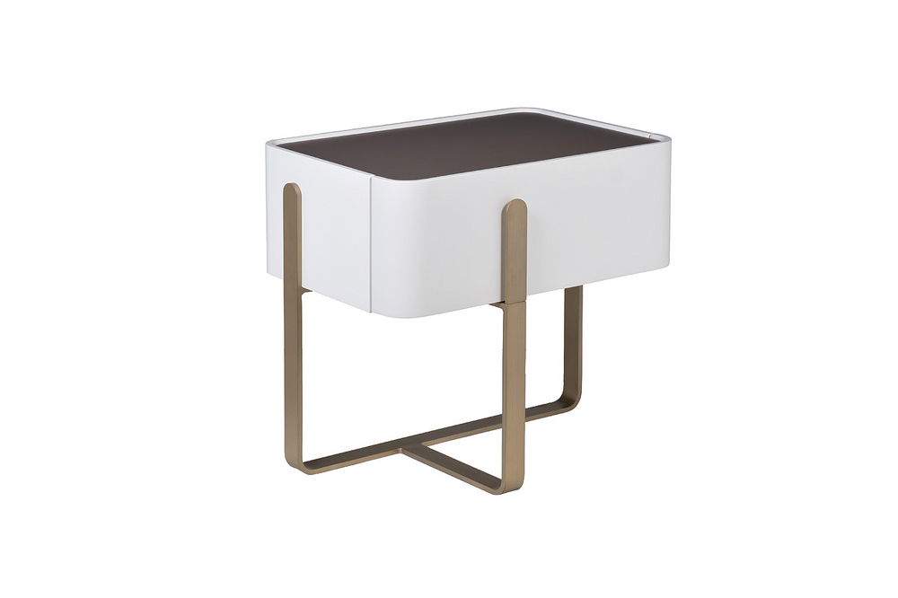 Тумбочка Garda Decor белая с металлическим каркасом и стеклянной столешницей