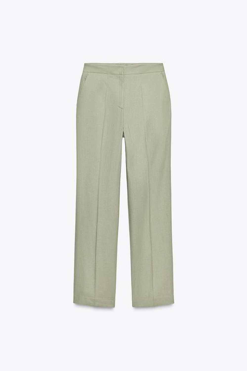 ZARA ПРЯМЫЕ БРЮКИ ИЗ ЛЬНА, СВЕТЛЫЙ ХАКИ