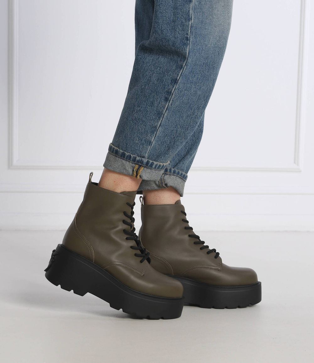 Кожаные ботильоны Pinko - оливковый(1H214F A08K)