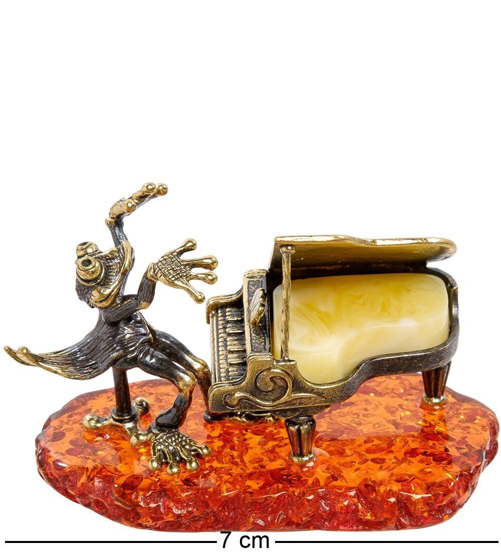Народные промыслы AM-2149 Фигурка «Лягушка с роялем» (латунь, янтарь)