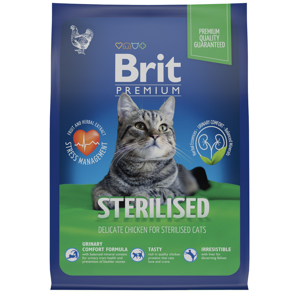 Корм для стерилизованных кошек сухой BRIT PREMIUM Cat Sterilised Chicken 2 кг для взрослых животных/с курицей