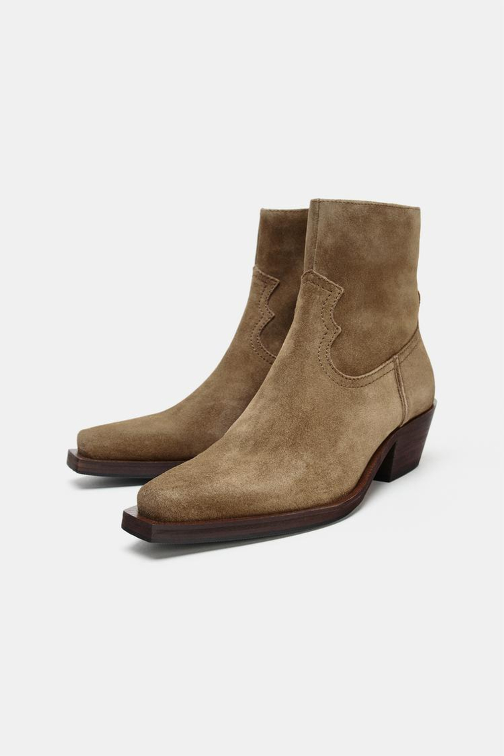 ZARA ЗАМШЕВЫЕ БОТИЛЬОНЫ В КОВБОЙСКОМ СТИЛЕ, ТЕМНЫЙ РЫЖЕВАТО-КОРИЧНЕВЫЙ