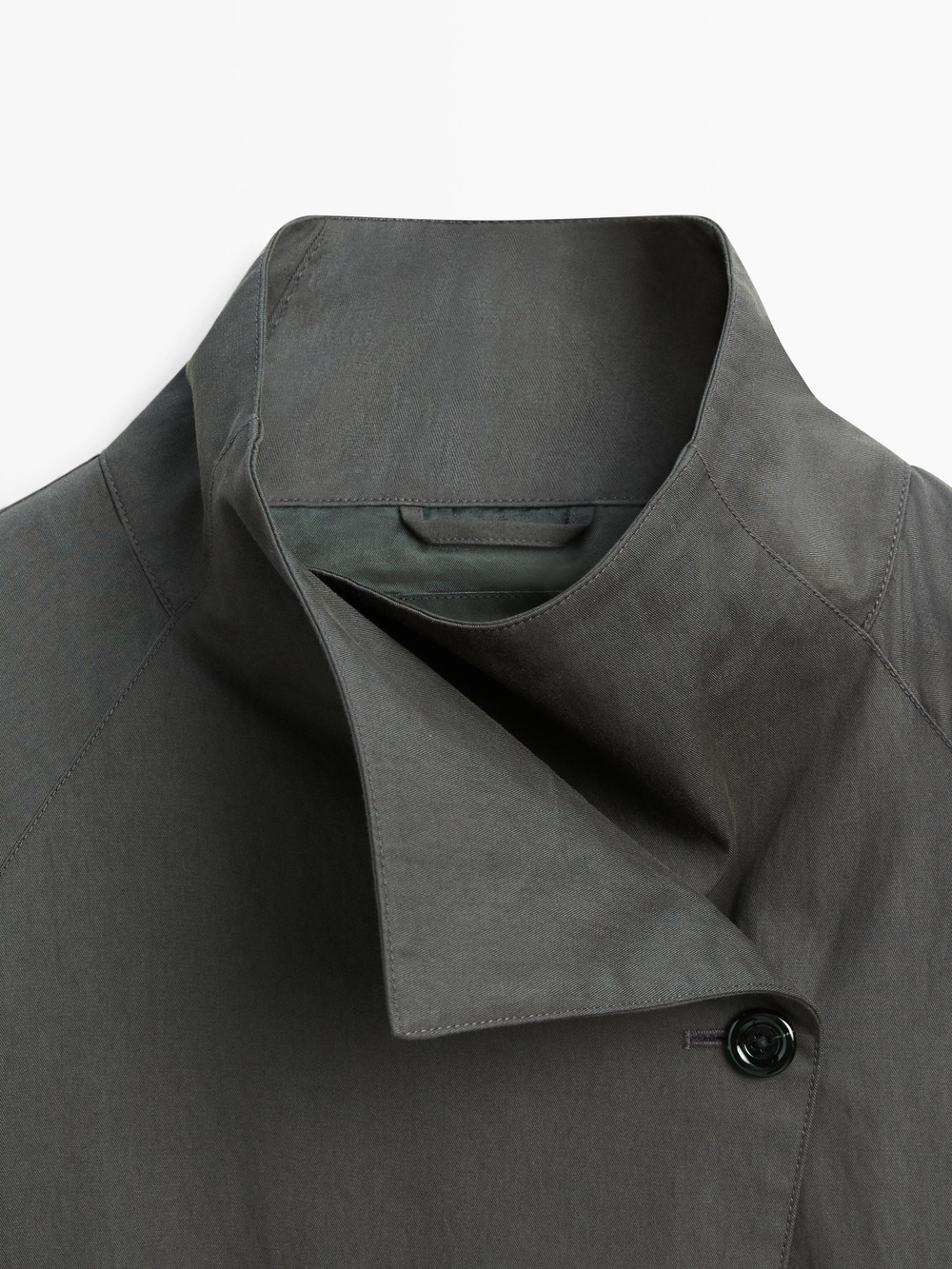 Massimo Dutti Короткий тренч из смесового хлопка с поясом, средне-синий