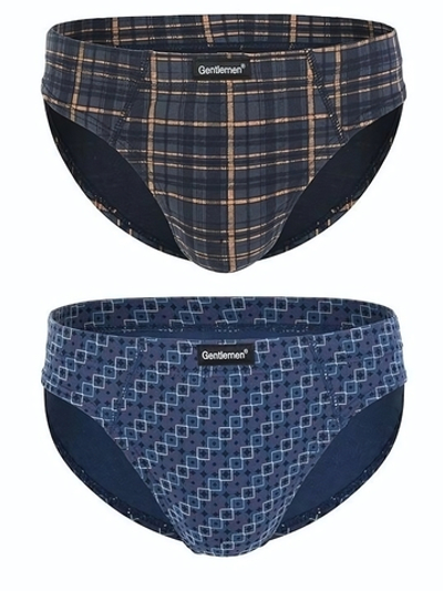 Набор из 2 трусов-слипов - в клетку и с принтом (Размер: M) (Цвет: серый с синим)