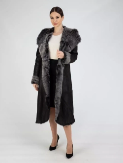 Дубленка зимняя натуральная с капюшоном длинная и теплая