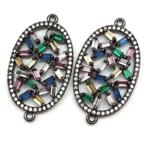 Коннектор с цветными фианитами 30х17 мм, черный родий