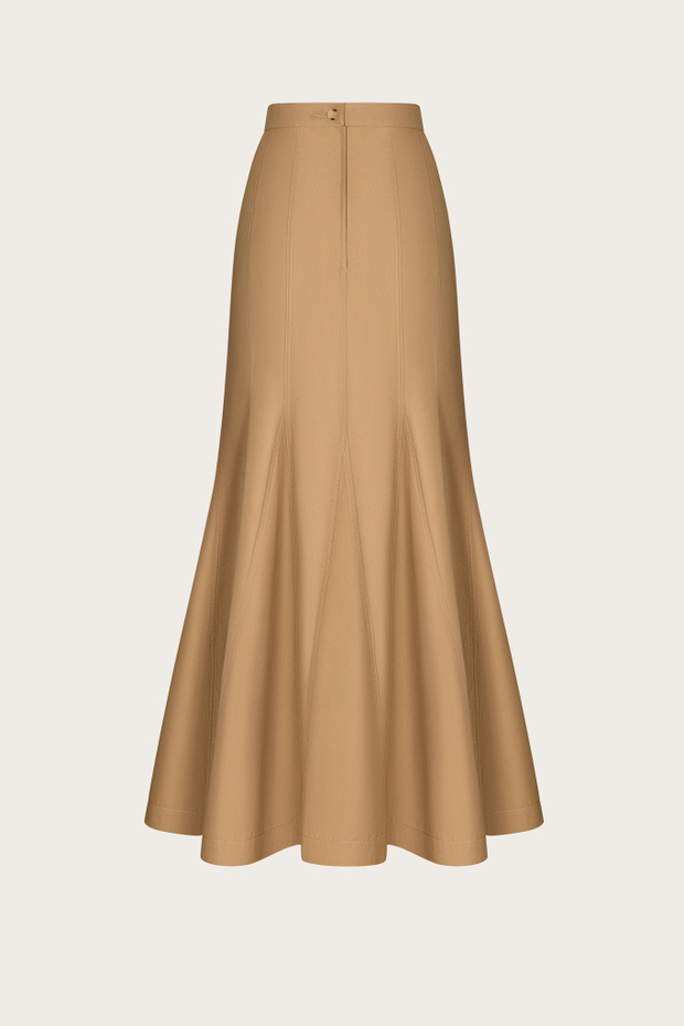 ЮБКА-МАКСИ С КЛИНЬЯМИ ИЗ КОРИЧНЕВОГО ХЛОПКОВОГО ДЕНИМА