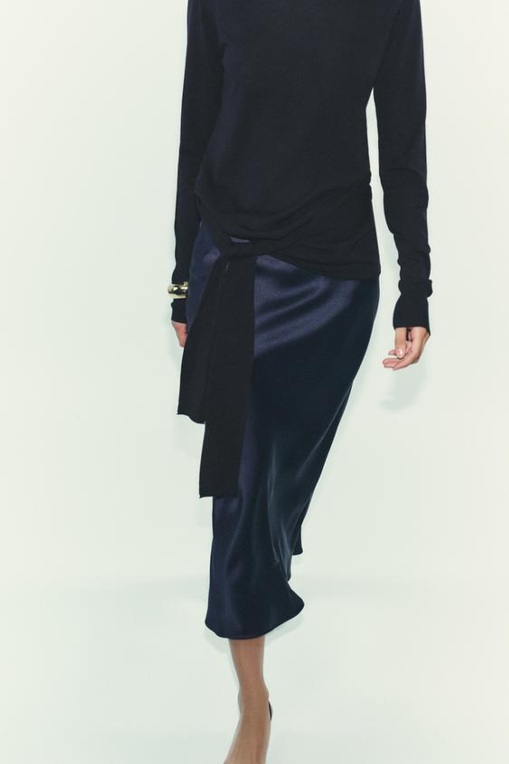 ZARA АТЛАСНАЯ ЮБКА МИДИ, МОРСКОЙ СИНИЙ