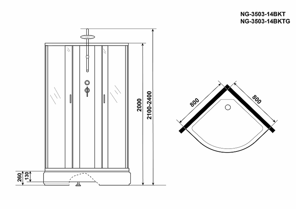 Душевая кабина Niagara Classic 80x80 NG-3503-14BKTG с гидромассажем