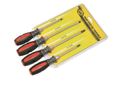 Набор отверток усил. 4 предм PH1x100, PH2x150, SL5x100, SL6x150 БМ
