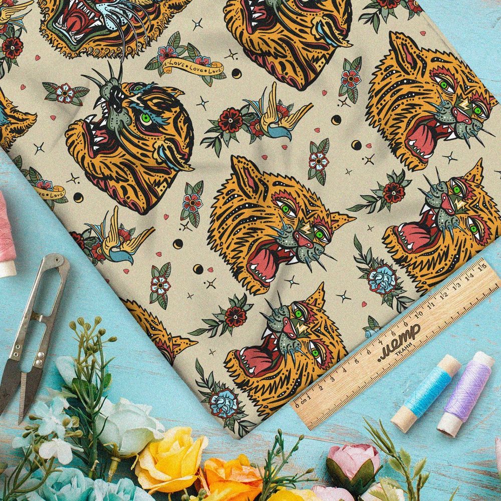 Ткань интерлок опасные тигры