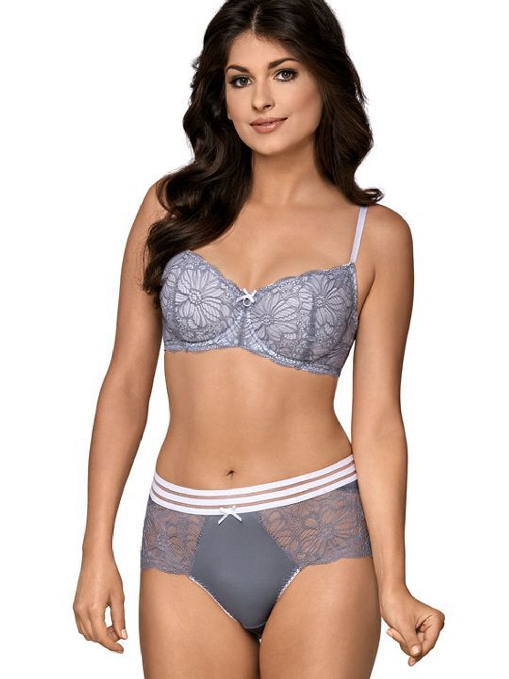 Бюстгальтер на косточках с мягкими чашками из кружевного полотна (Размер: 80E) (Цвет: серый)