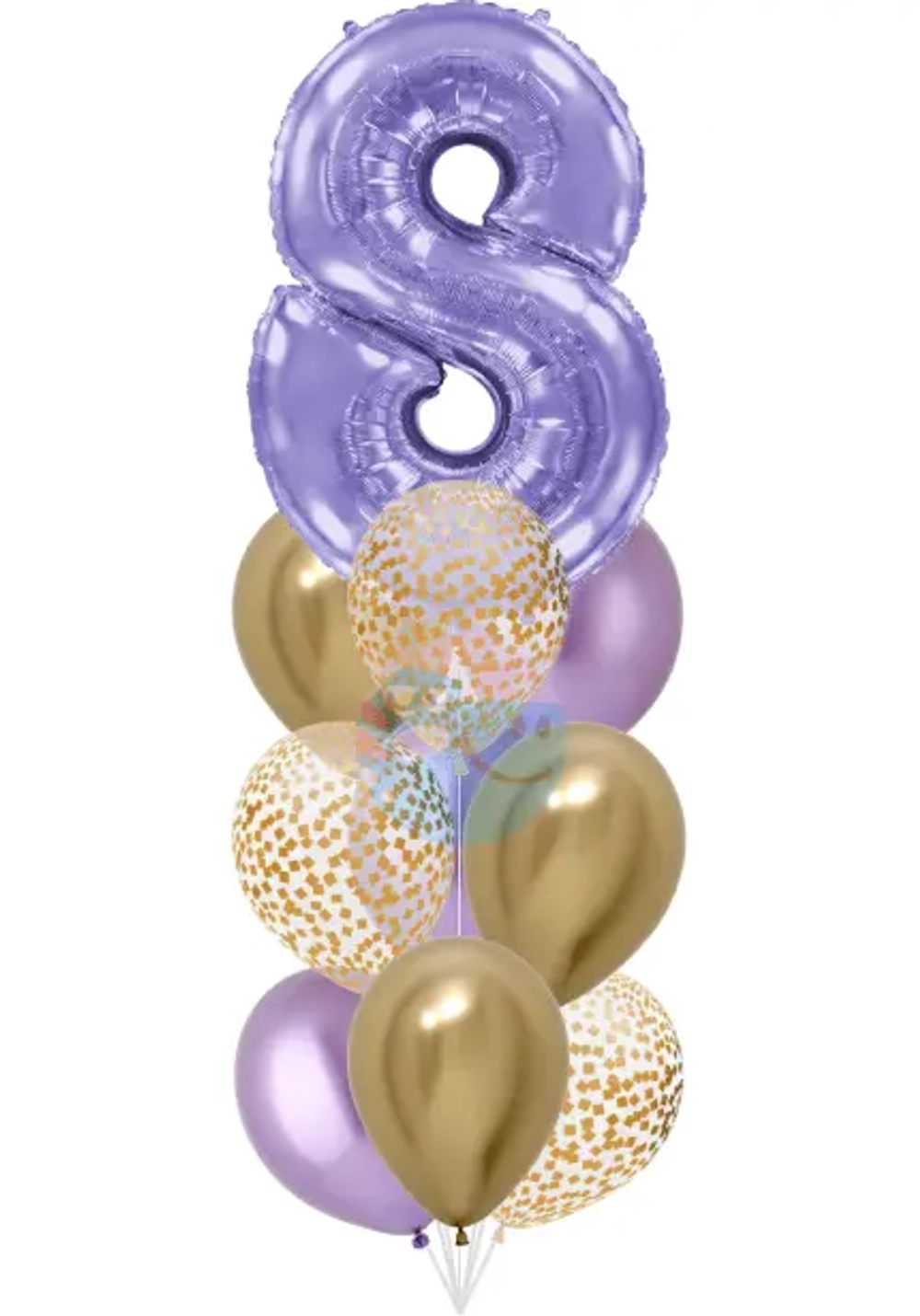 Фонтан c сиреневой цифрой «8» из 10 воздушных шаров с гелием