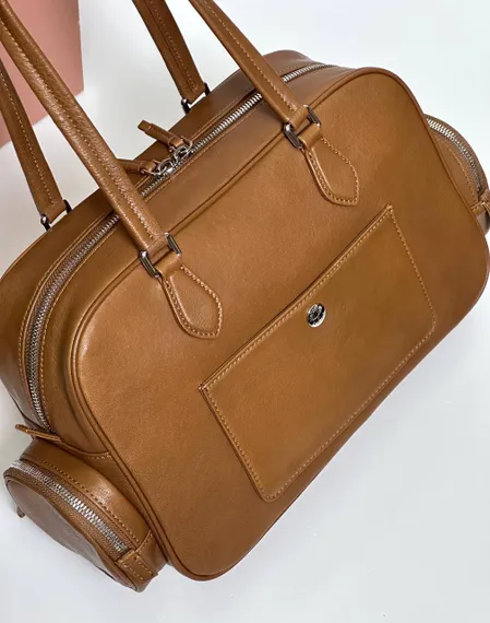 Женская сумка MIU MIU Pocket с верхней ручкой из кожи nappa, коричневая