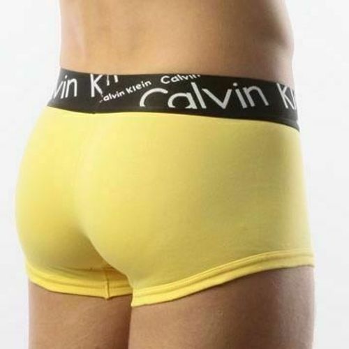 Мужские трусы боксеры желтые с черной косой резинкой Calvin Klein Black Waistband Italics Boxer Yellow CK05107