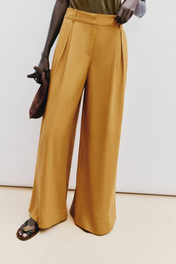 ZARA ШИРОКИЕ БРЮКИ ИЗ ЛЬНА, ЖЕЛТЫЙ КАРРИ