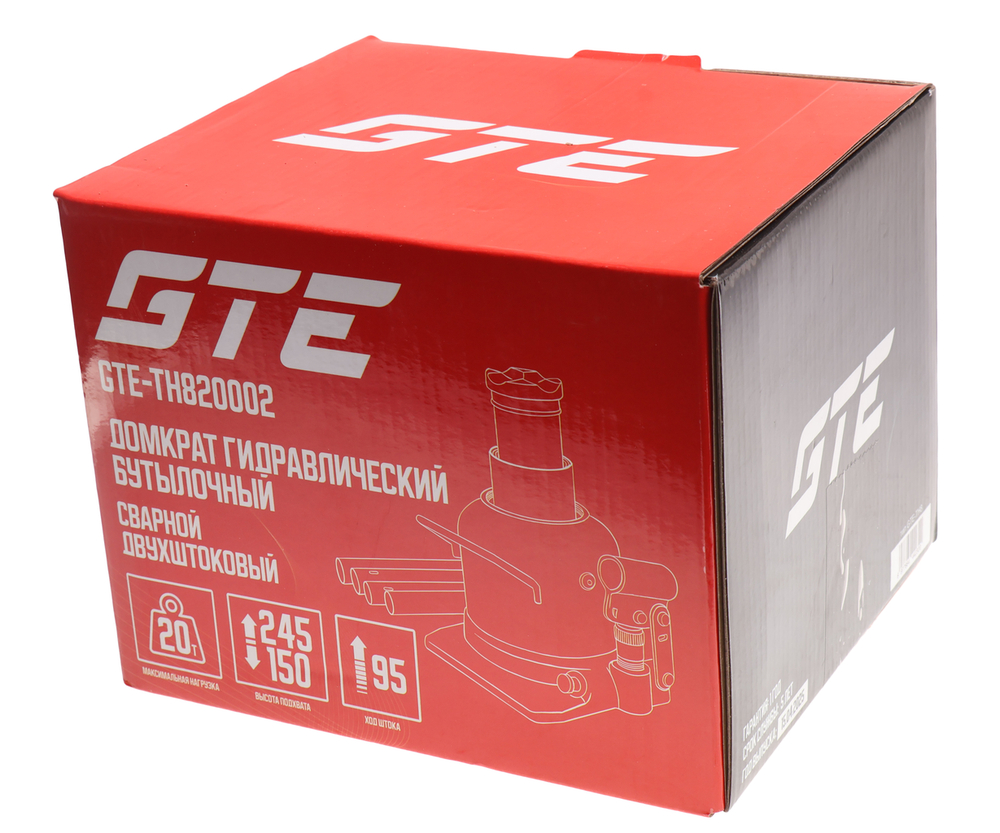 Домкрат бутылочный 20т 150-245мм 2-х штоковый низкопрофильный GTE