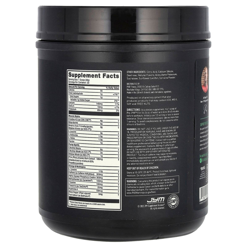 JYM Supplement Science, Pre JYM X, расширенный предтренировочный комплекс, Shockwave, 760 г (1,7 фунта)