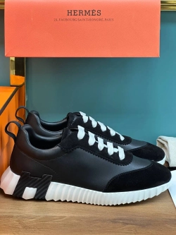 Мужские черные кожаные кроссовки Hermes Bouncing