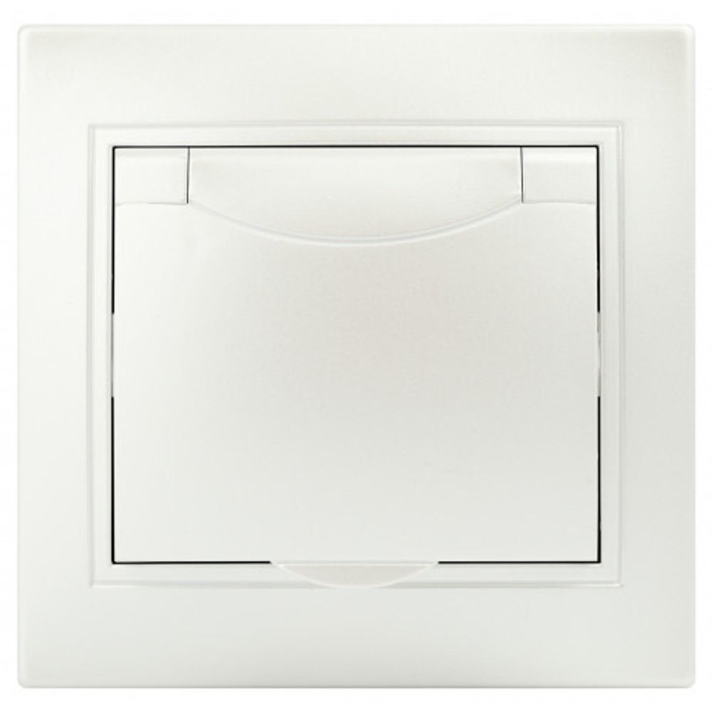 Розетка Intro Plano 1-203-06 с заземлением 2P+E Schuko с крышкой, 16А-250В, IP20, СУ, перламутр