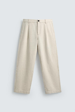 ZARA БРЮКИ ЧИНОС RELAXED FIT В ТОНКУЮ ПОЛОСКУ, ЭКРЮ