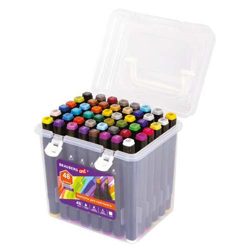 Маркеры в наборе для скетчинга, двусторонние, "BLACK", 48 цветов, пластиковый кейс, BRAUBERG ART DEBUT