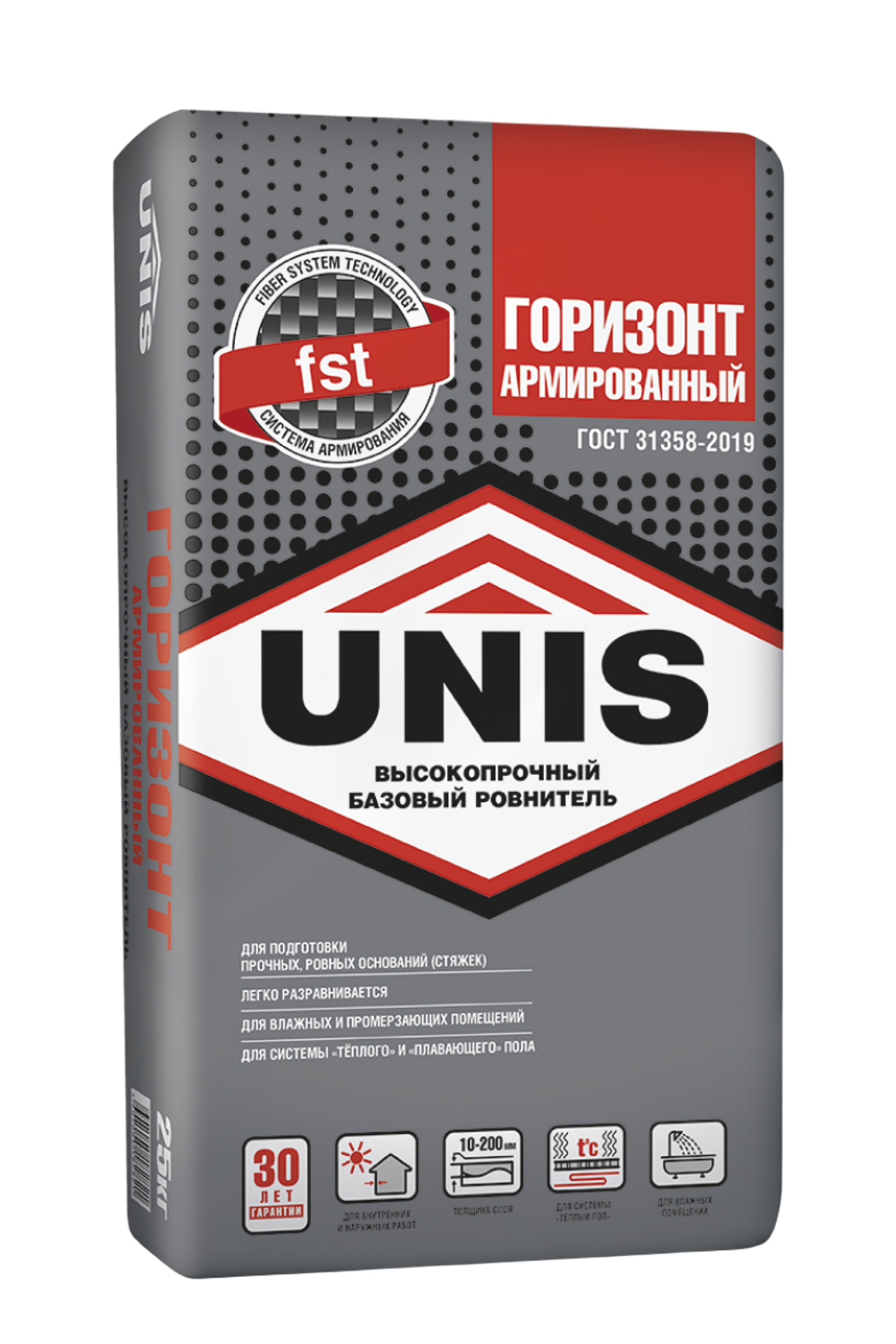 Ровнитель для пола UNIS ГОРИЗОНТ АРМИРОВАННЫЙ высокопрочный армированный базовый  25 кг