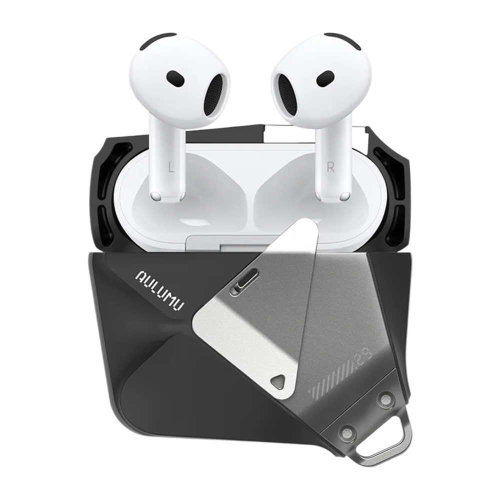 Термополиуретановый чехол с ремешком и защёлкой Aulumu A29 Geometric Case для AirPods 4 Гибридный термополиуретановый чехол в стиле киберпанк с ярко выраженной геометрией и ремешком с текстильной застёжкой. В комплекте предусмотрено двустороннее клейкое п