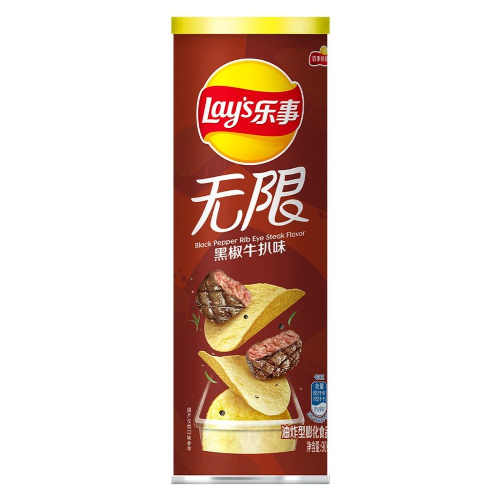 Картофельные чипсы Lay&#39;s Stax Black Pepper Rib Eye Steak со вкусом стейка рибай с чёрным перцем, 90 г