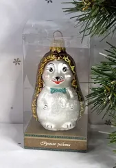 Елочное украшение Ежик с бантиком, синий, стекло, 9 см., 1 шт., Витус (А181-синий)