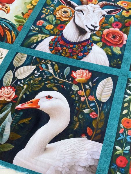 один ряд - верхний (с петухом) ДЕРЕВЕНСКИЕ ЛЮБИМЦЫ #3, купон, 100% хлопок Handmade Fabrics 8