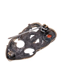 AM-4009 Брошь «Маска Ящерица» (латунь, янтарь)