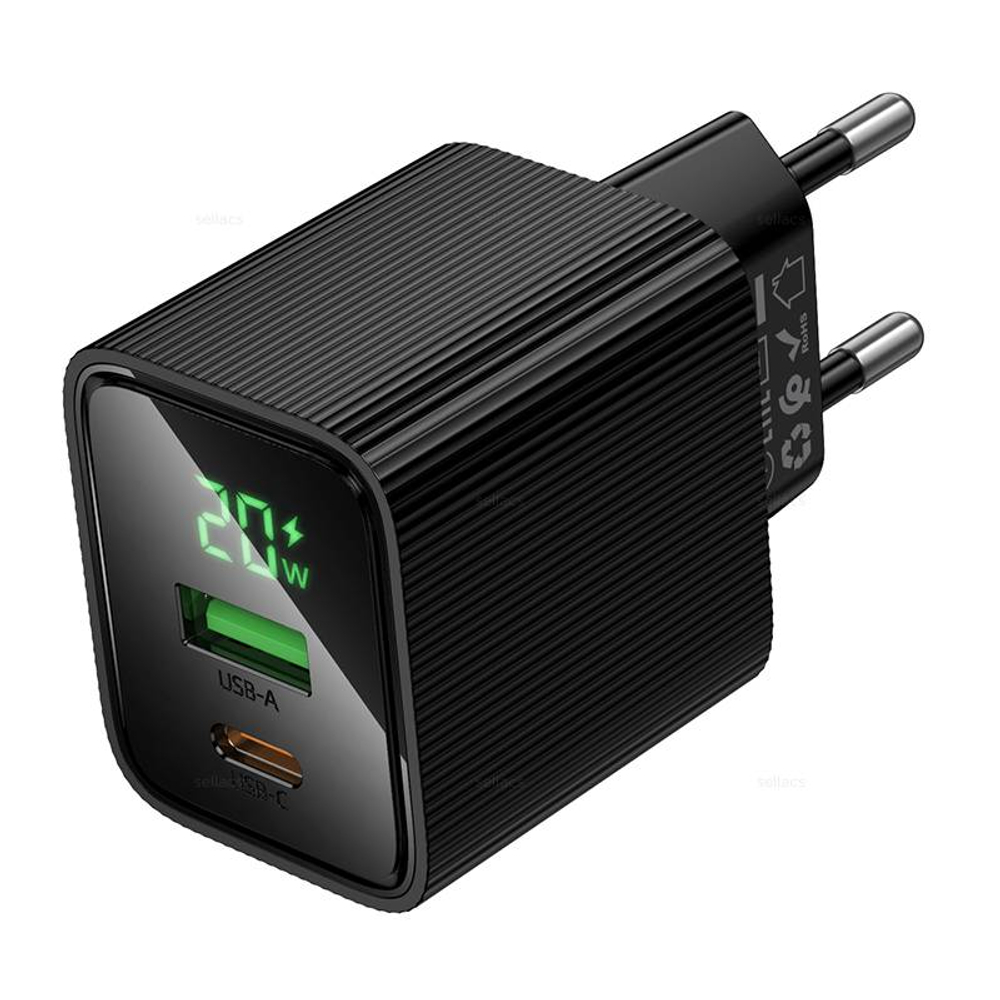 Сетевой адаптер питания HOCO CS83A QC3.0 PD 20W display (черный)
