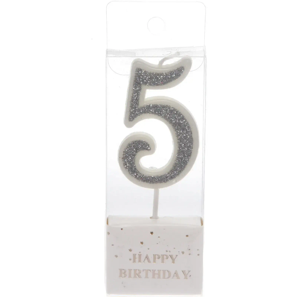 Свеча для торта Цифра Иллюзия «5» 9.5 см, серебро