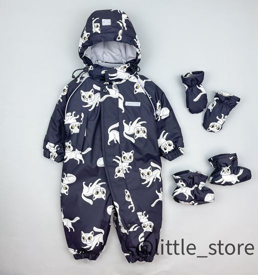 Комбинезон зимний "Забавные кошечки" угольный серый