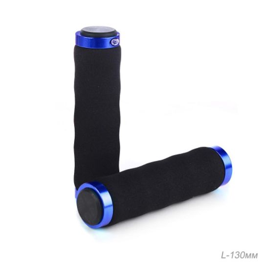 Грипсы 130 мм, пена с алюм. струбцинами / 2шт /черный-синий
