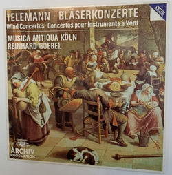Винтажная виниловая пластинка Telemann, Musica Antiqua Koln, Reinhard Goebel Blaserkonzerte Wind Concertos Concertos Pour Instruments A Vent (GDR 1989)