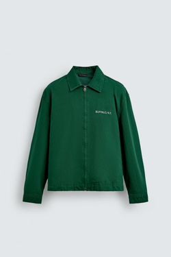 ZARA КУРТКА С ВЫШИВКОЙ И МОЛНИЕЙ, ЗЕЛЕНЫЙ