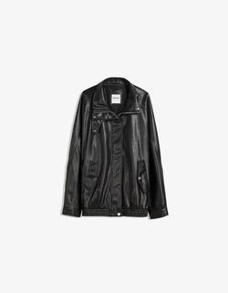 BERSHKA Куртка из искусственной кожи оверсайз, черный