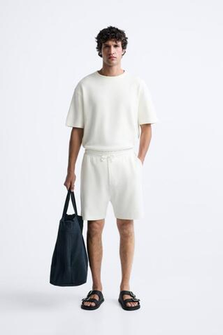 ZARA ФУТБОЛКА ИЗ ТКАНИ SOFT TOUCH В РУБЧИК, ЖЕЛТОВАТО-БЕЛЫЙ
