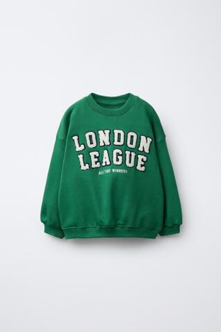 ZARA ТОЛСТОВКА С НАДПИСЬЮ LONDON, ЗЕЛЕНЫЙ