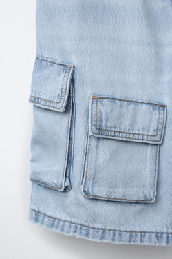 ZARA ДЖИНСОВЫЕ ШОРТЫ КАРГО СВОБОДНОГО КРОЯ, СИНИЙ