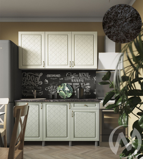 Кухня Вильма 1.5м (корпус белый/айвори; васаби) 26мм кастилло темный