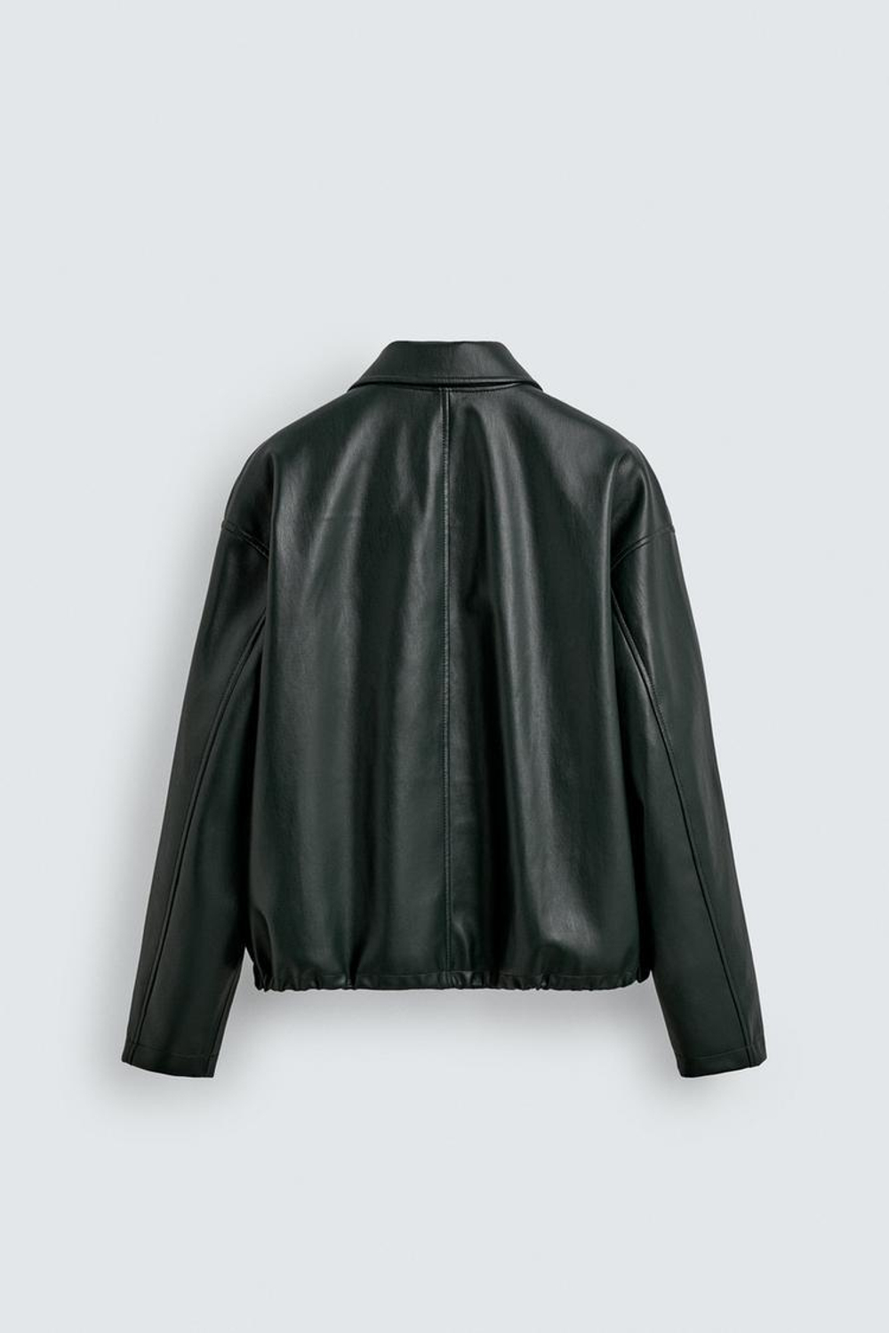 ZARA КУРТКА ИЗ ИСКУССТВЕННОЙ КОЖИ С КАРМАНАМИ, ТЕМНО-ЗЕЛЕНЫЙ