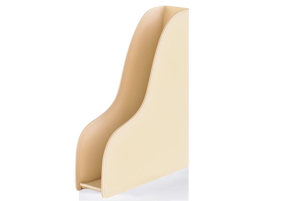 вертикальный бокс для бумаг из бежевой кожи