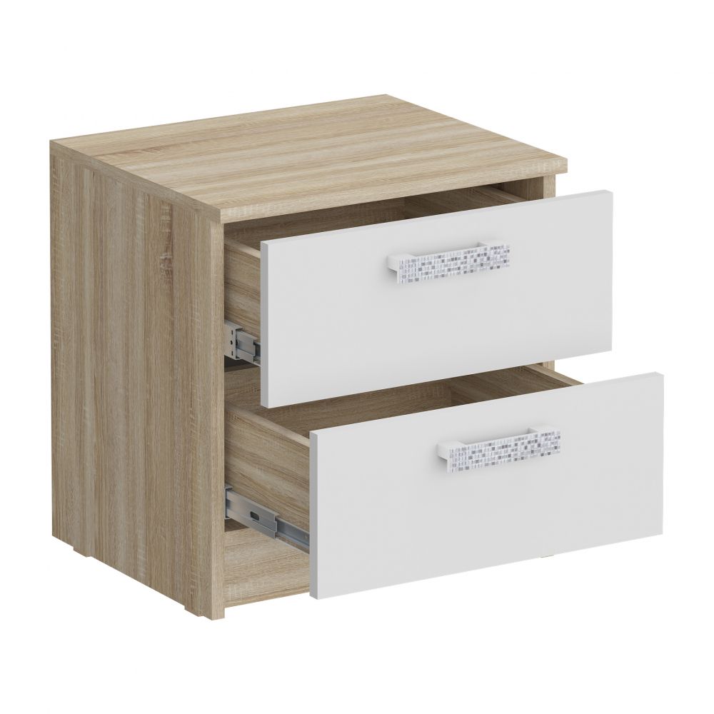 Тумба прикроватная 450 2 ящика Салоу (дуб сонома/перламутр), МФ 1+1