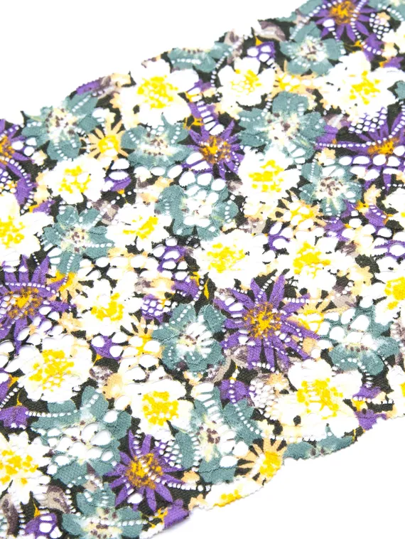 03-197 Кружево эластичное 19 см, ромашки, мята/желтый/сирень