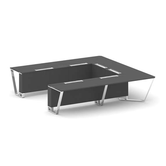 Steel Meet Стол переговорный П-образный MDK-PR.B.SP-11P Антрацит/Нержавеющая Сталь/Хром 3200*3200*75