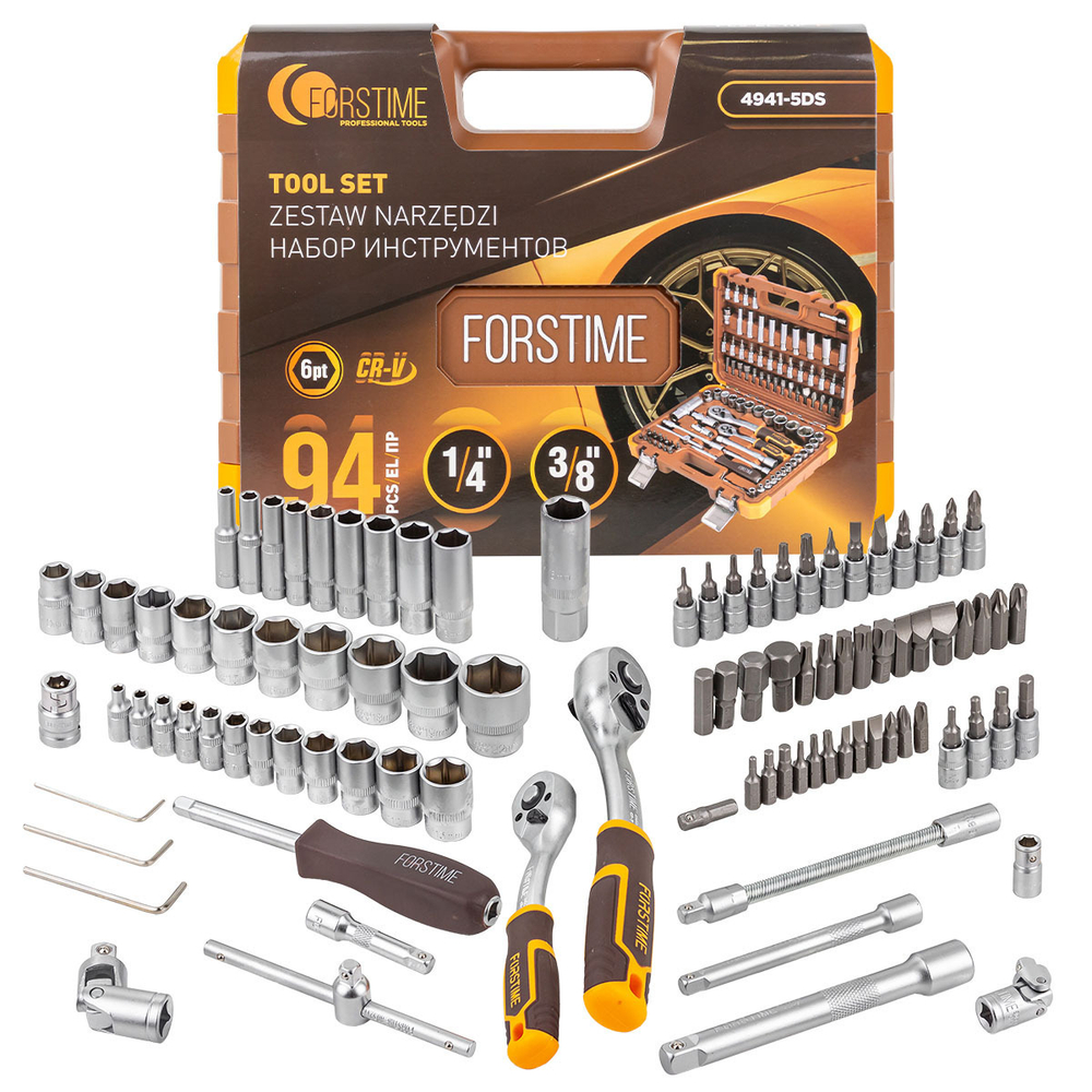Набор инструментов 94 пр. 1/4''3/8''(6гр)(4-22мм) FORSTIME FT-4941-5DS-м