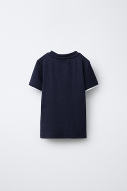 ZARA ФУТБОЛКА С ДВОЙНЫМ ВОРОТНИКОМ И МОДАЛОМ, МОРСКОЙ СИНИЙ